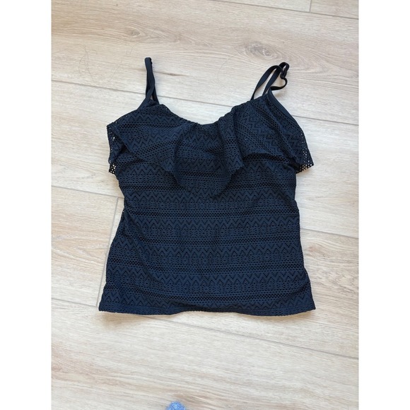 Croft & Barrow Black Swim Top Tankini Ruffle Lace Women's Size 16 - Picture 2 of 4